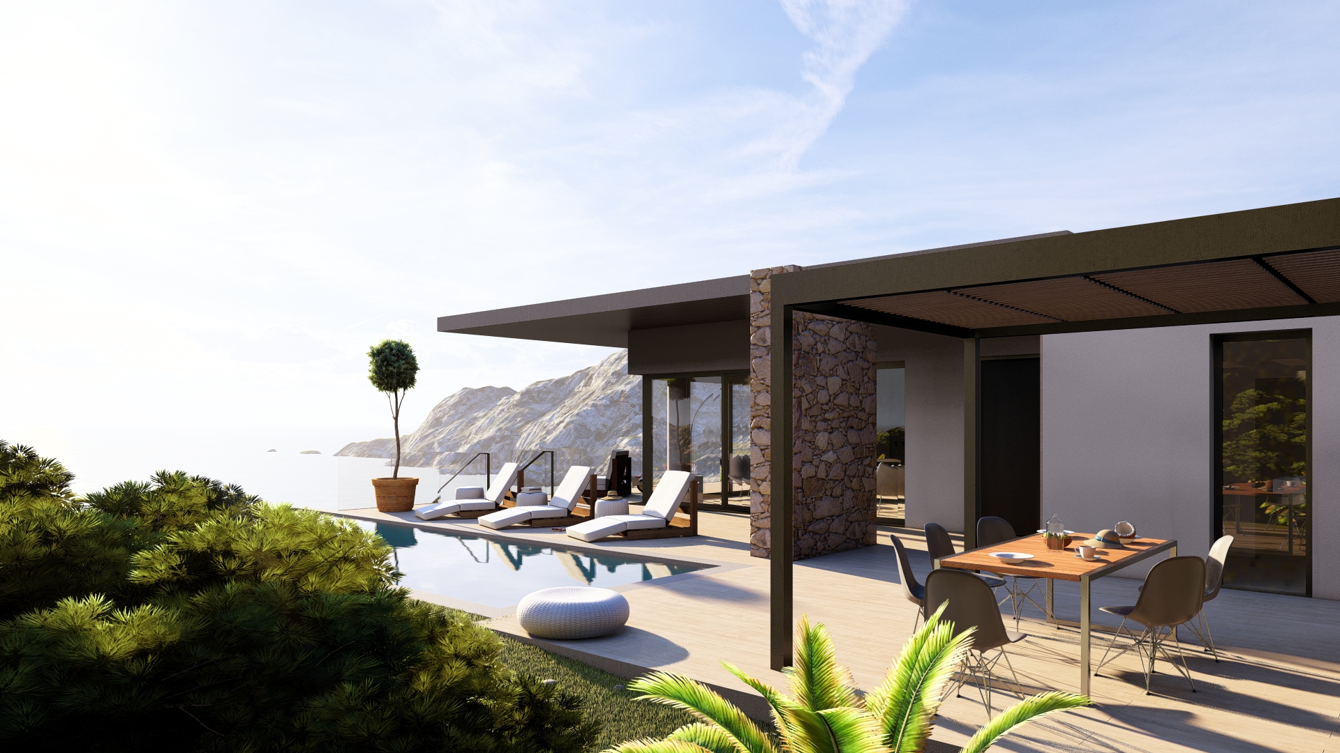 Vue 3D depuis la piscine.