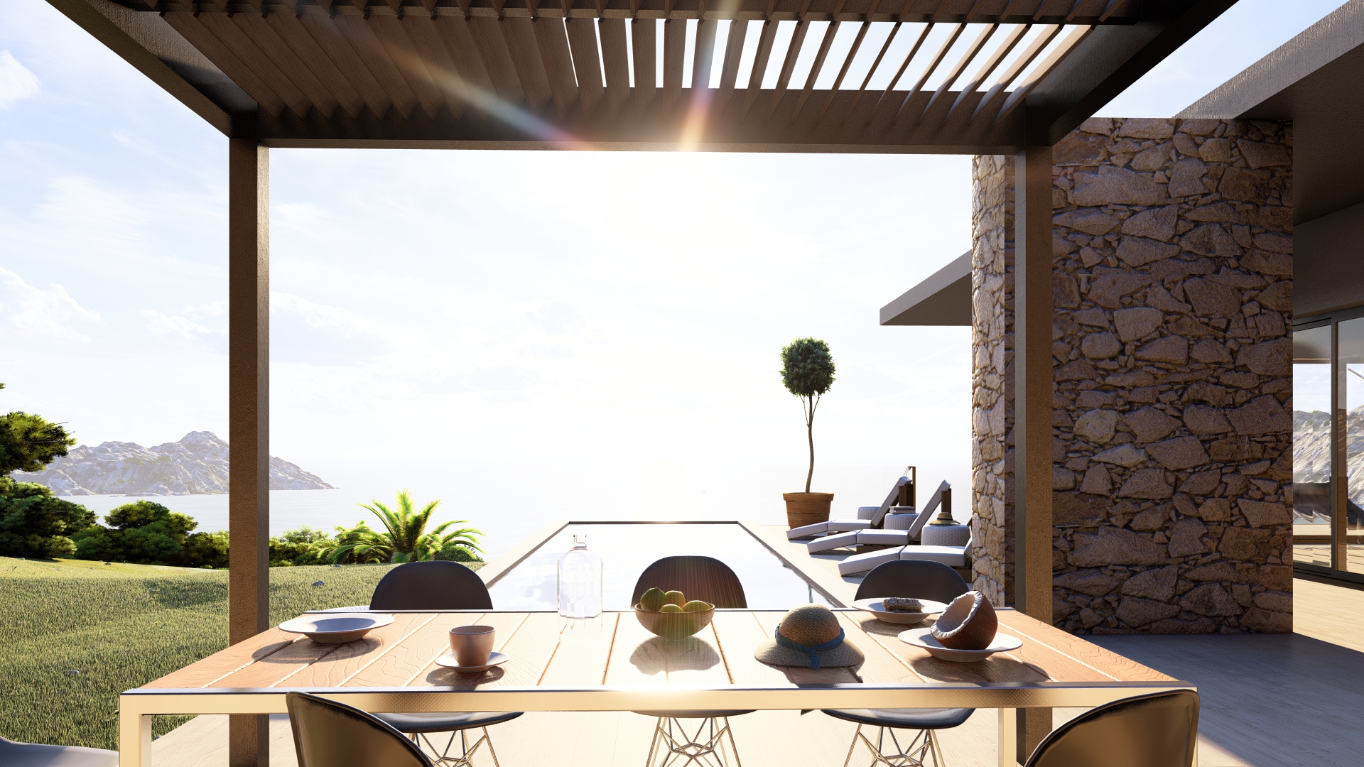 Vue 3D depuis la pergola.