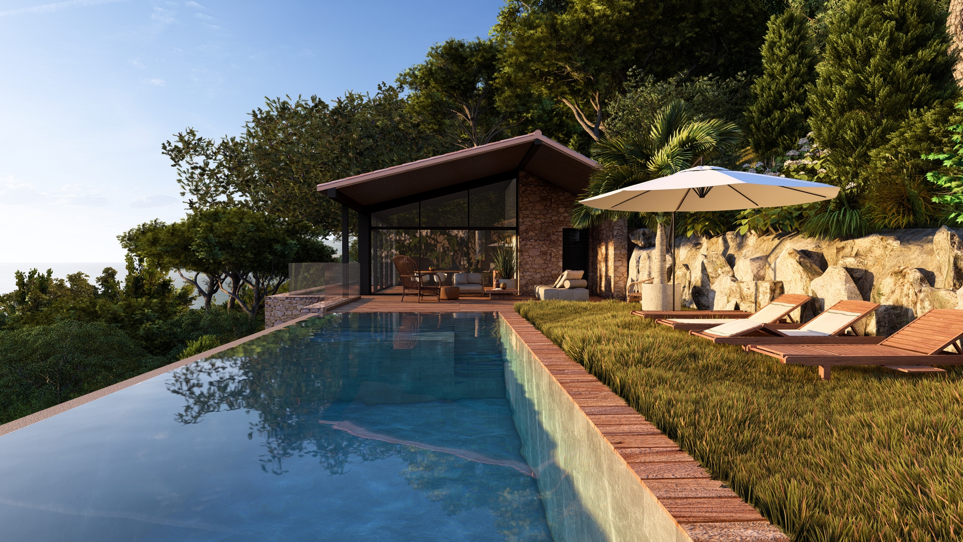 Vue 3D depuis la pergola.