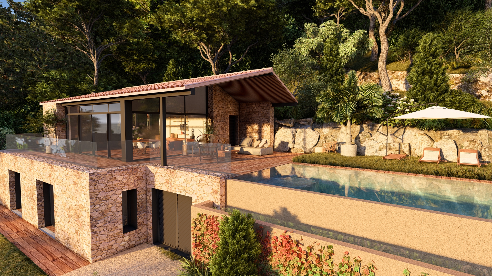 Vue 3D depuis la pergola.