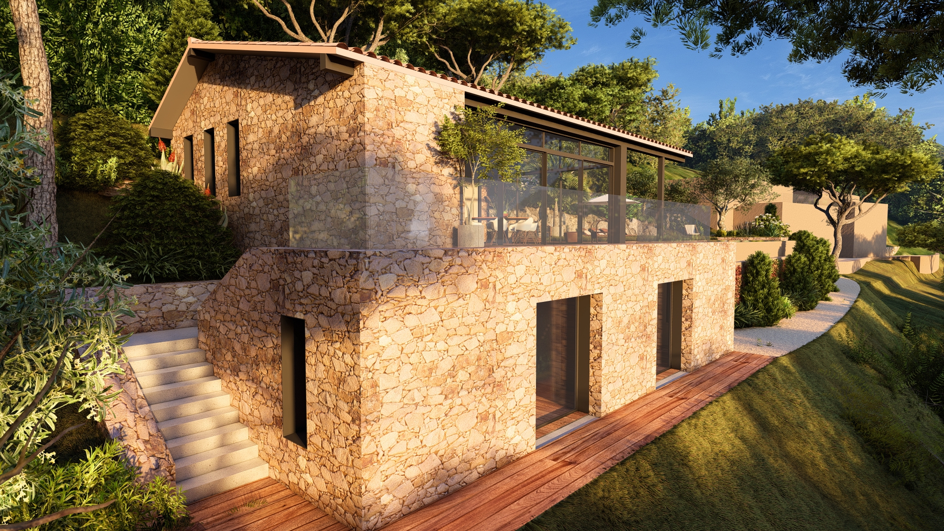 Vue 3D depuis la piscine.